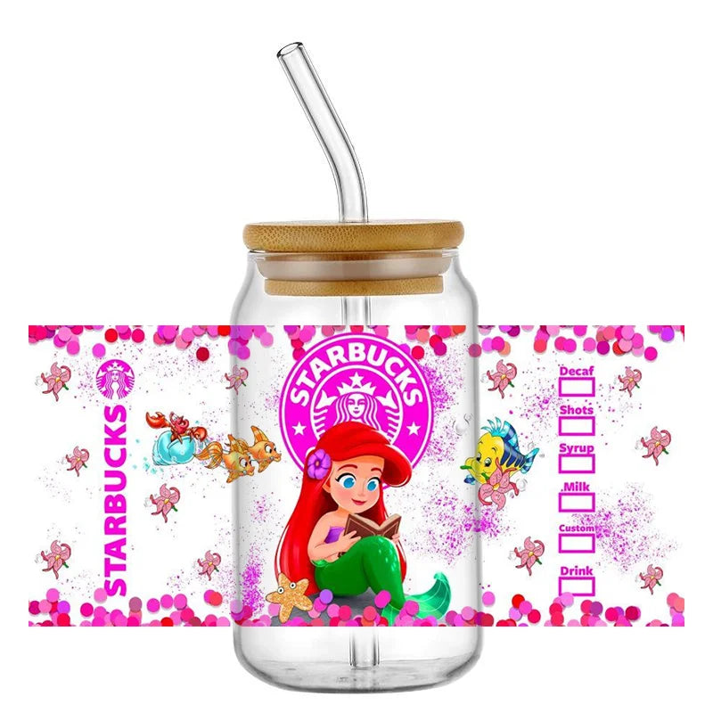 Miniso Princess Ariel Belle Cinderella Elsa UV DTF Sticker for 16ozCup Wrap Transfer Sticker Custom Label DIY Logo Self adhesive