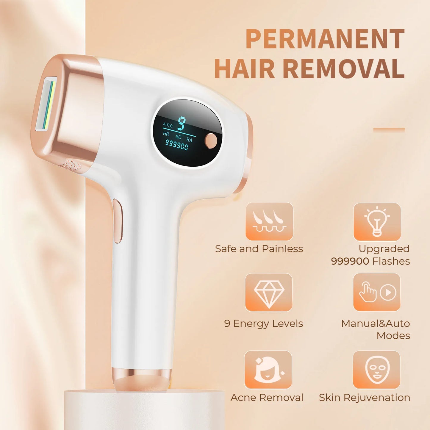 Laser Hair Removal 999900 Flashes 3 in 1 Epilator Permanent Painless Whole Body Treament at Home IPL Hair Remover For Men Women