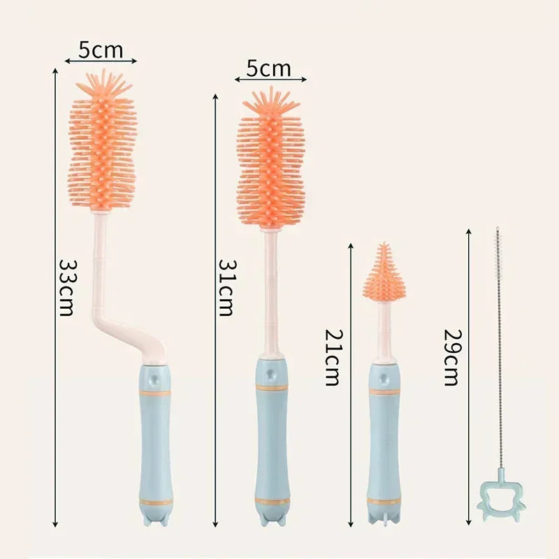 Baby Silicone Bottle Brush Long Handle Cleaning Brush Drying Rack Combination 360-degree Rotating Cleaning Bottle Brush Set