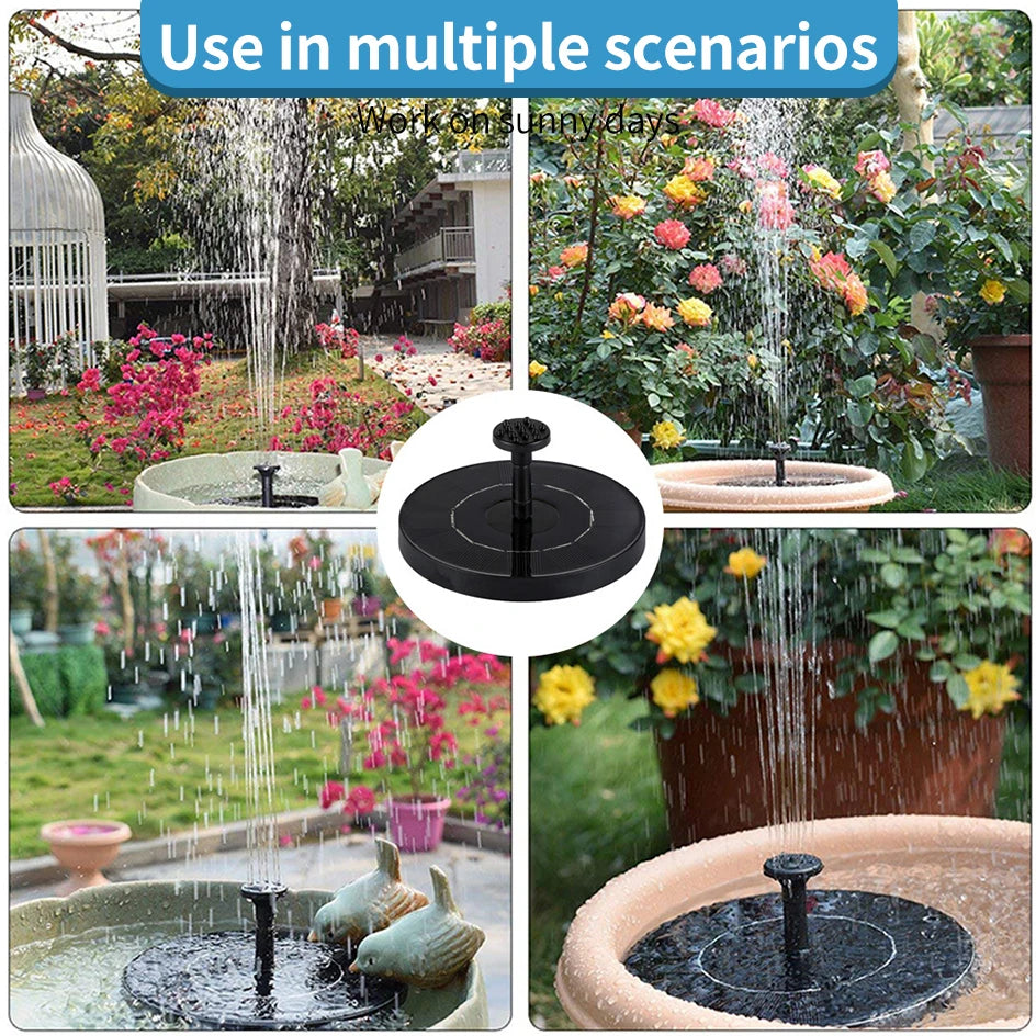 1.5W Solar Fountain Pump, with 6 nozzles Solar Bird Bath Fountain, Garden Decoration Floating Garden Waterfall Fountain Pump