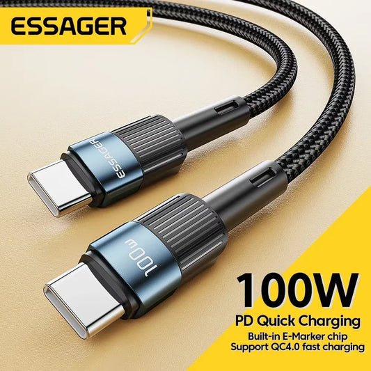 Essager USB C To Type C Cable PD100W 60W Fast Charging Wire USB-C Charger Data Cord For Macbook Samsung Xiaomi Type-C Cable 3M