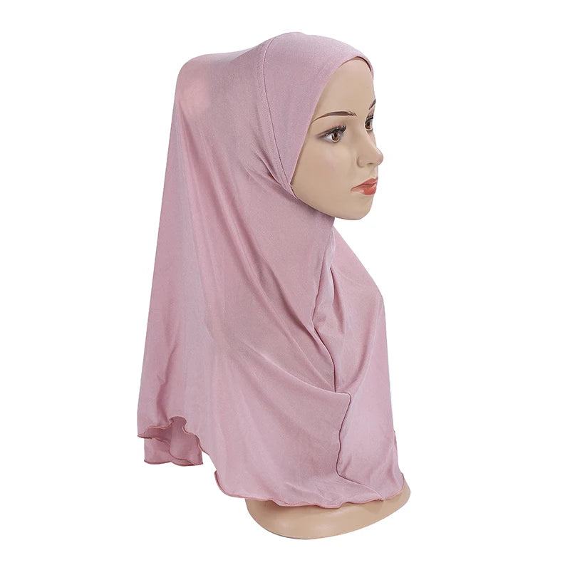 H120a big girls plain hijab hats muslim scarf islamic headscarf hat amira pull on headwrap beautiful 10 years girl scarf