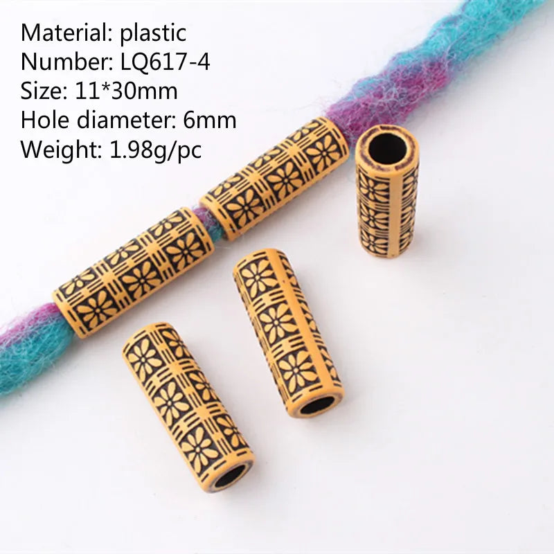 10pcs Hair Dreadlock Beads Plastic Fake Wooden Color Braiding Hair Dread Hair Jewelry 6mm Hole Hair Accessories for Braids