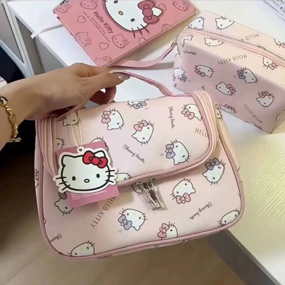 Hello Kittys Sanrios Cosmetic Bag Cute Cosmetic Bag Girl Portable Large Capacity Travel Wash Up Skin Care Products Storage Bag