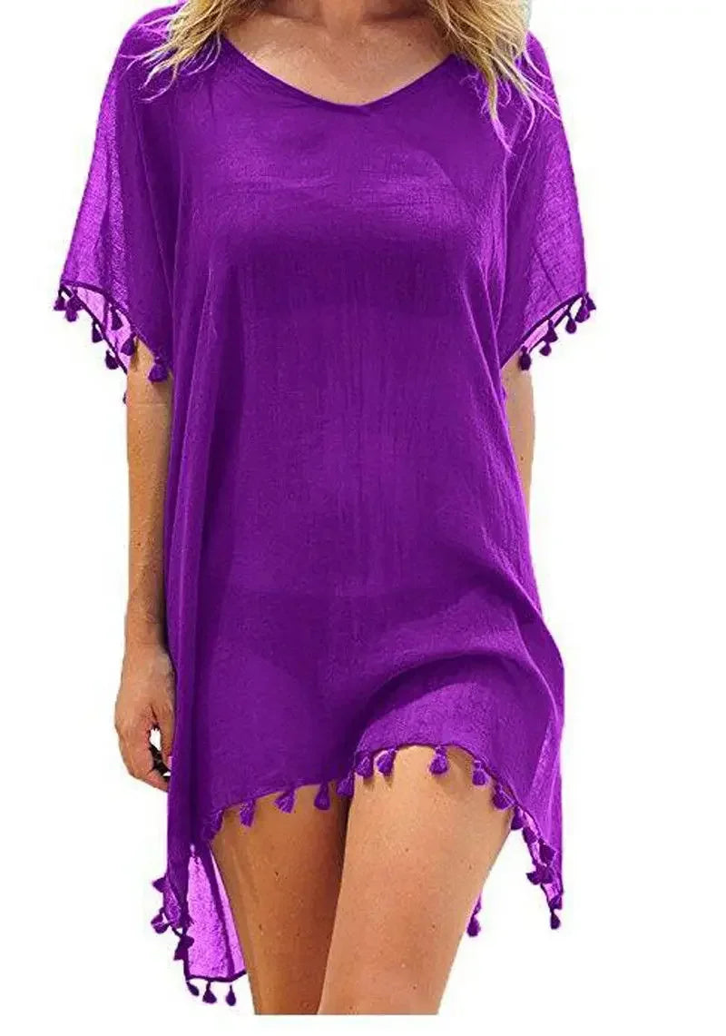 Women Swimsuit Baggy Tunic Tops Bikini Cover-Ups Dress Swim Summer Beach Bathing T-Shirt Women Cotton Blouse Beachwear