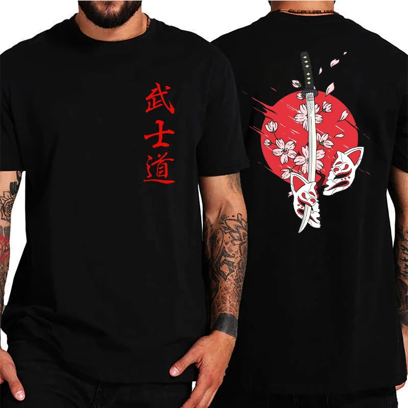 Japan Samurai Spirit T Shirts for Men Japanese Style Back Print Loose Oversized Tops T-shirt Male Gifts Tee Unisex