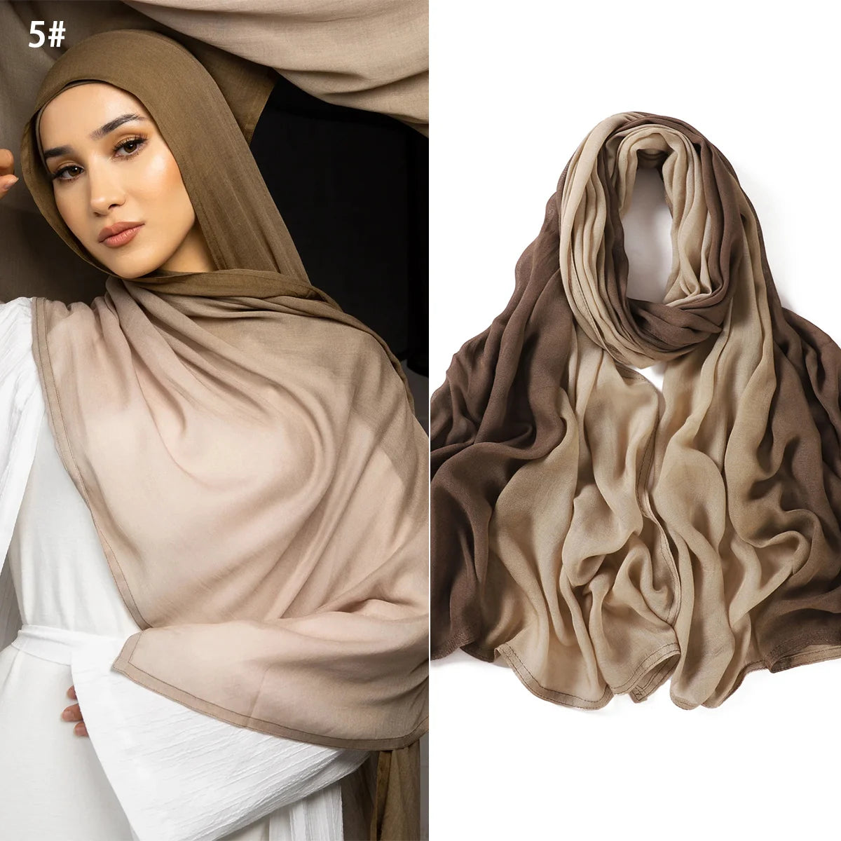 Ombre Modal Fabric Hijab Scarf Double Stitches Edge Cotton Viscose Muslim Women Scarf Soft Lightweight Shawl Rayon Scarf Hijab