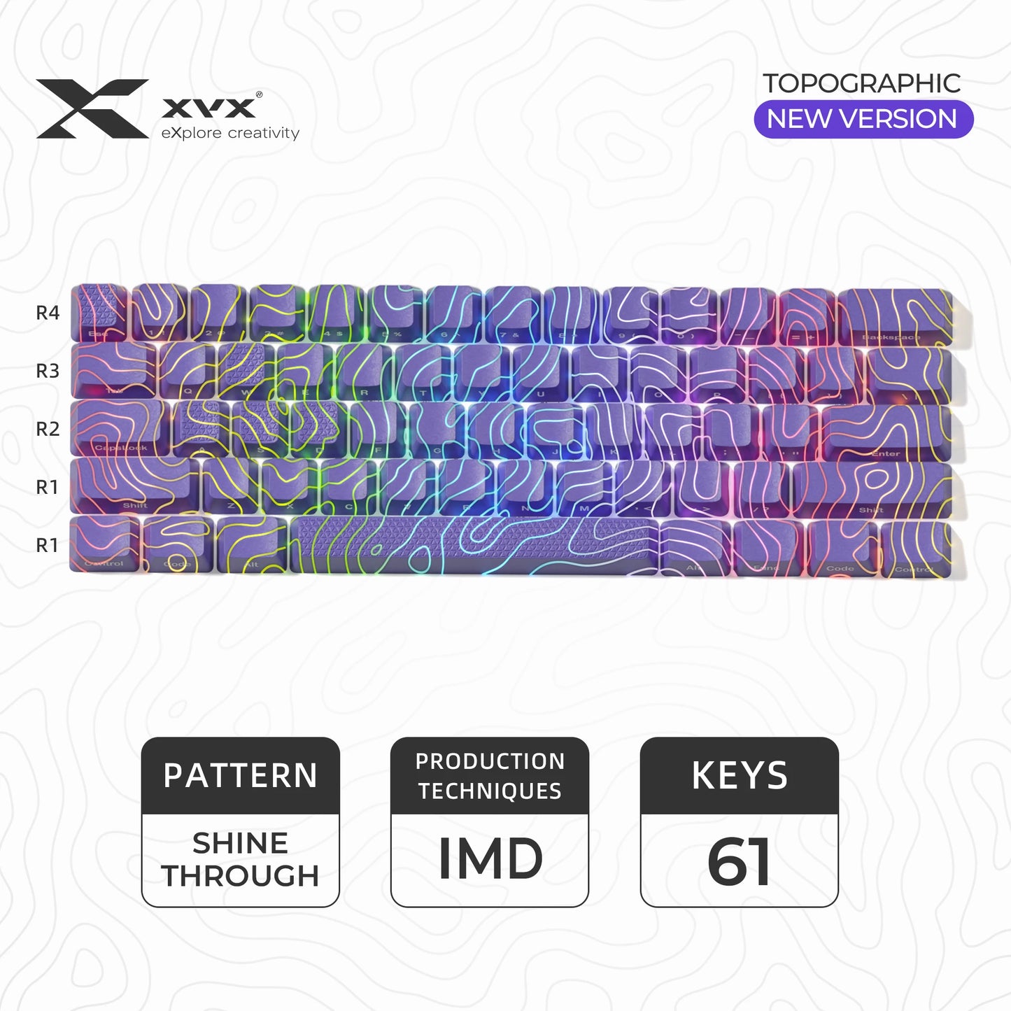 XVX Topographic New Version Pattern Shine-Through OEM Profile IMD-Tech Keycap Set 118 keys