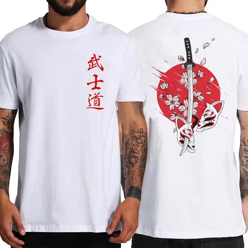 Japan Samurai Spirit T Shirts for Men Japanese Style Back Print Loose Oversized Tops T-shirt Male Gifts Tee Unisex