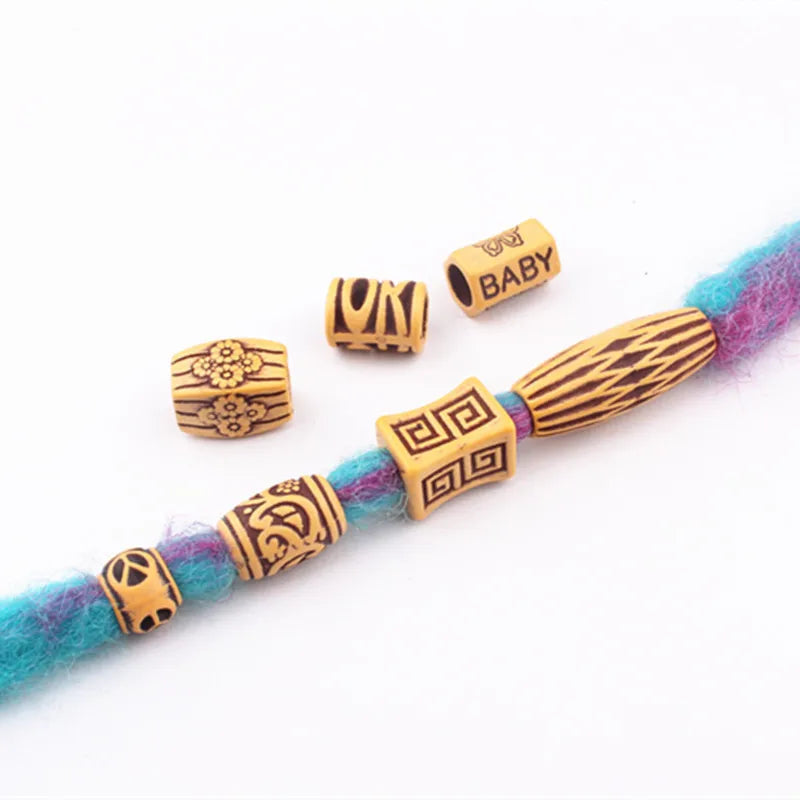 10pcs Hair Dreadlock Beads Plastic Fake Wooden Color Braiding Hair Dread Hair Jewelry 6mm Hole Hair Accessories for Braids