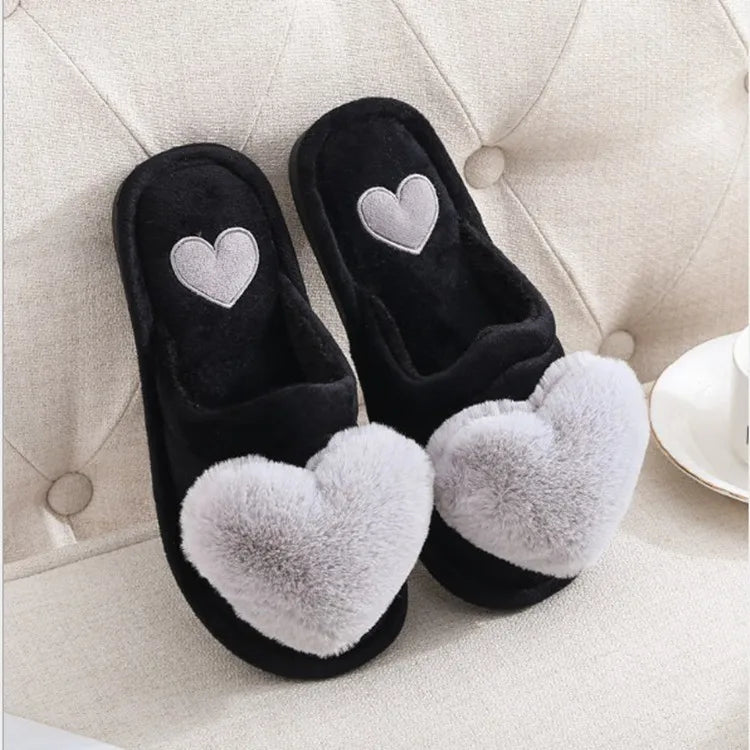 2023 Heart Shaped Slippers Women's Warm Non-slip Platform Shoes Indoor Fashion Cute Cotton Slippers Chaussons Plats