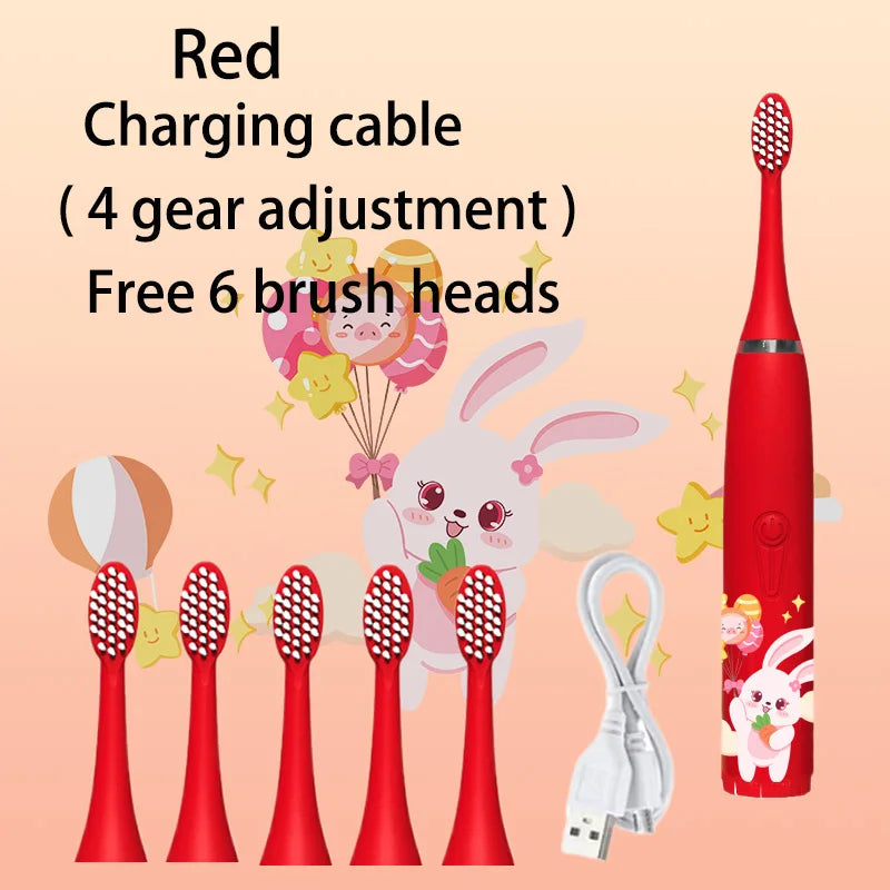 Children's Sonic Electric Toothbrush Colorful Cartoon Kids IPX7 Waterproof Ultrasonic Rechargeable Soft Hair Cleaning Brush