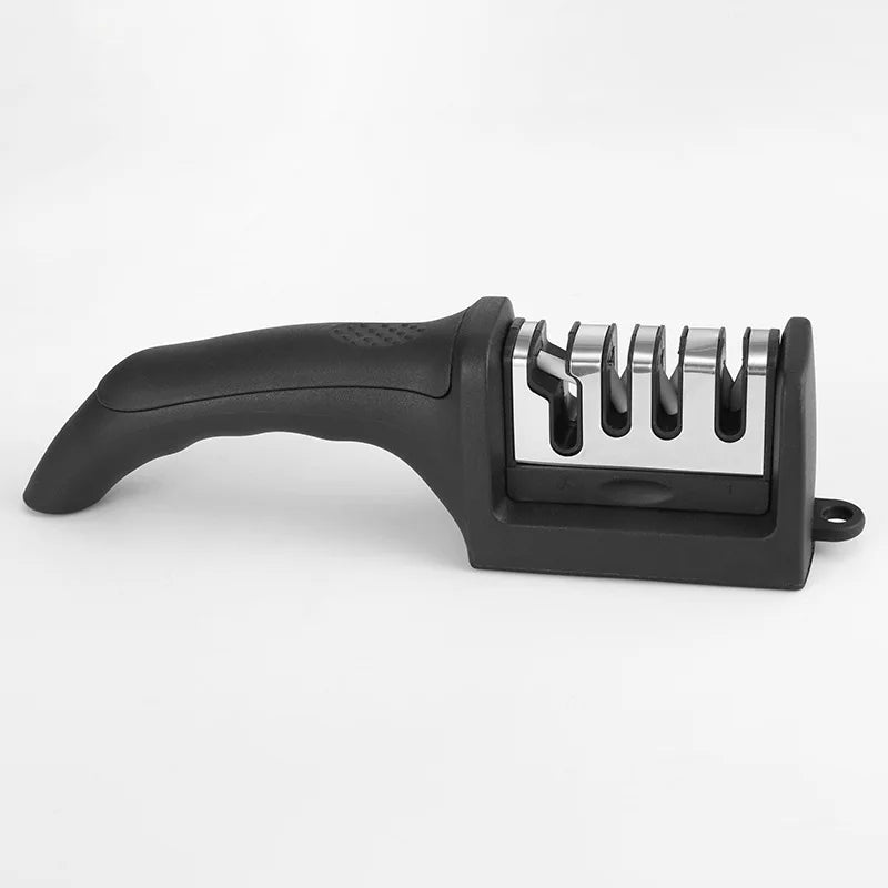 Kitchen Knife Sharpener Household Multi-Function Handheld Three-Use Black with Non-Slip Bottom Whetstone