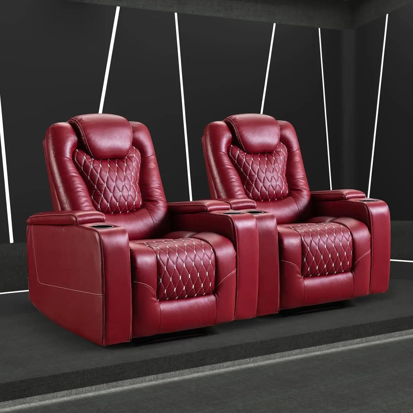 Power Recliner Chair With USB Ports And Cup Holders - Overstuffed Electric Home Theater Seating PU Leather Reclining Furnitu