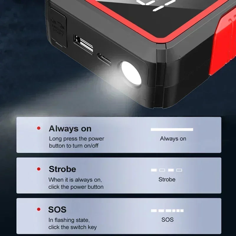 2000A/1200A Jump Starter Power Bank Portable 12V Car Battery Booster Charger LED Light For Petrol Diesel 6.0L/4.0L Car Starter