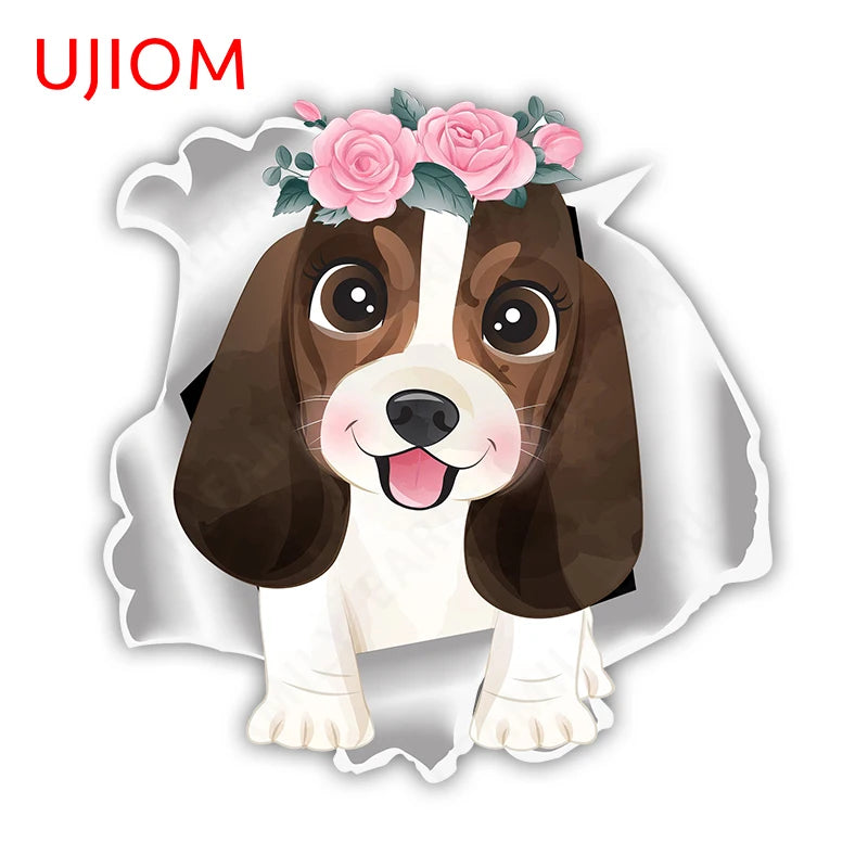 UJIOM 13cm X 12.9cm Cartoon Puppy Dog Tear Wall Sticker Scratch Proof Sunscreen Refrigerator Kids Room Decal Decor Wallpapers