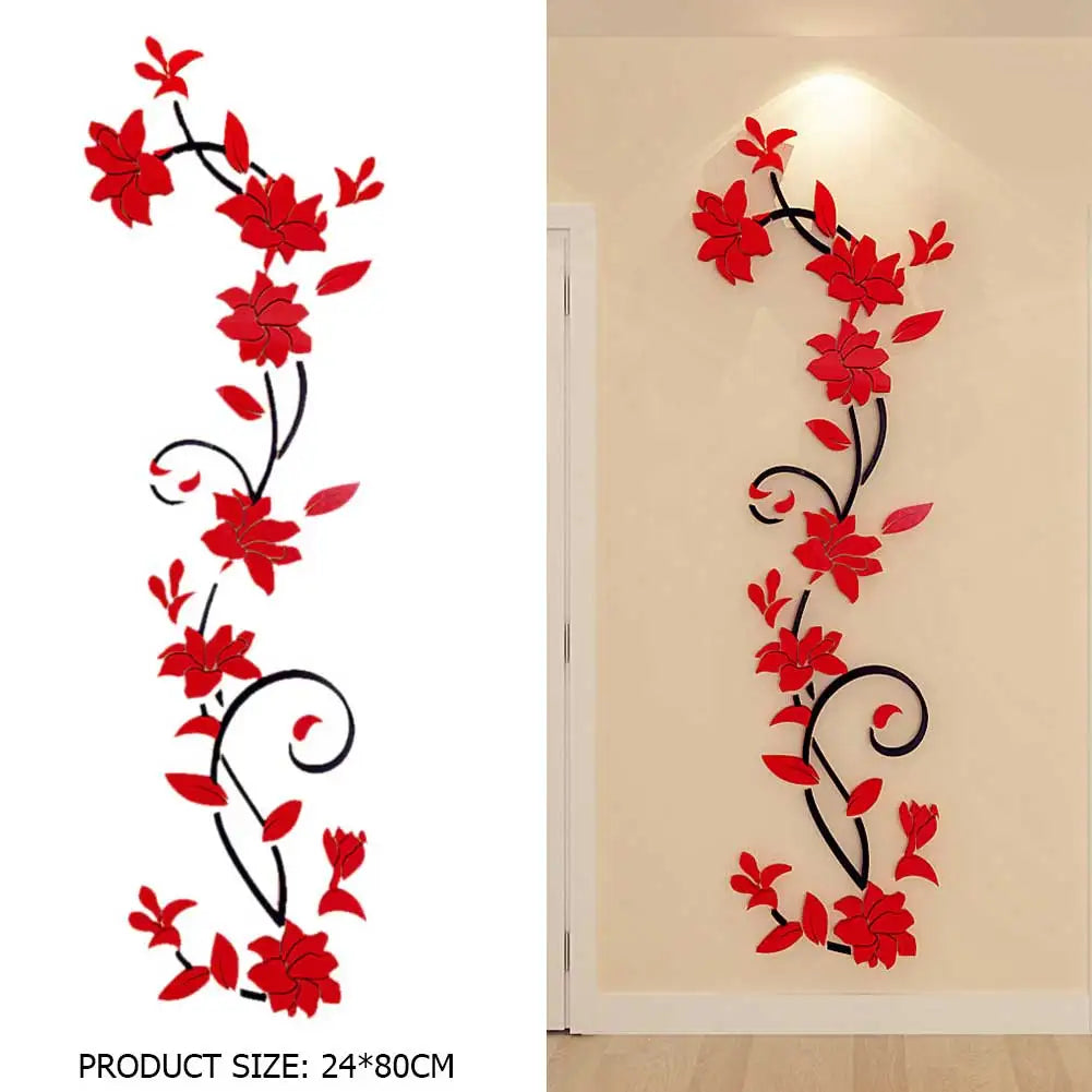 DIY Vase Flower  Self-Adhesive Wallpaper Tree Crystal Arcylic 3D Wall Sticker Decal Children's Room Home Decor