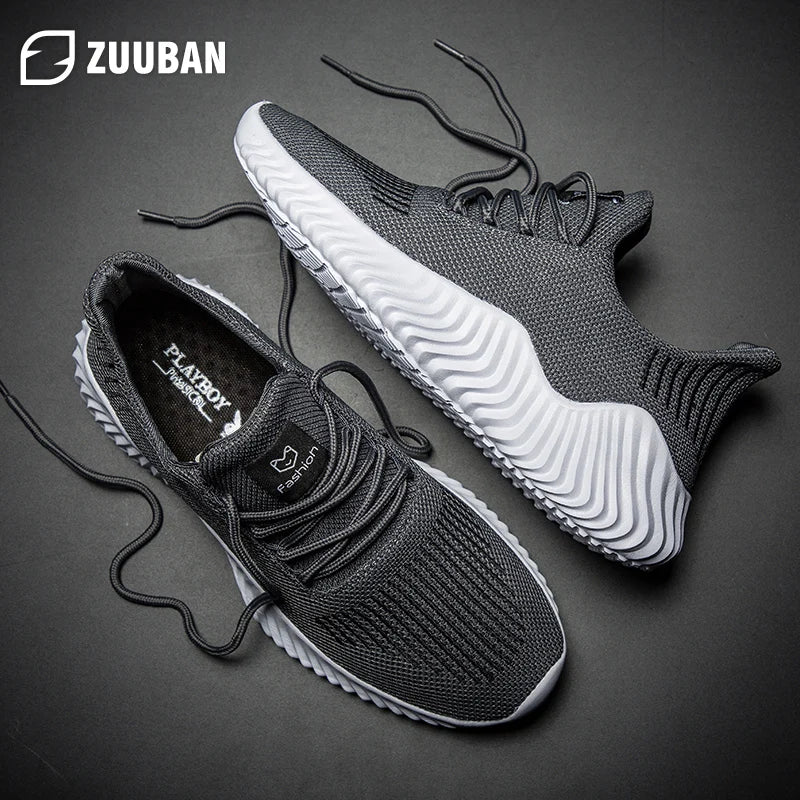 Hot Sale New Men Running Shoes Mujer Mesh Breathable White Men Sneakers Lac-up Lightweight Black Walking Men Vulcanize Shoes