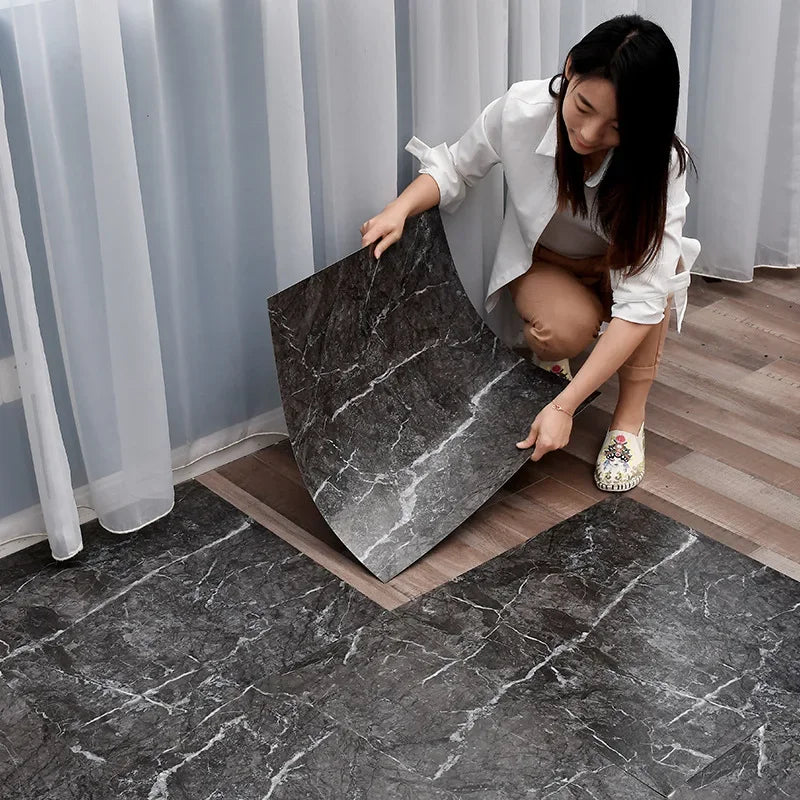 10 Pcs Simulated Thick Marble Tile Floor Sticker, PVC, Waterproof, Self-adhesive, Living Room Toilet Kitchen Home Floor Decor