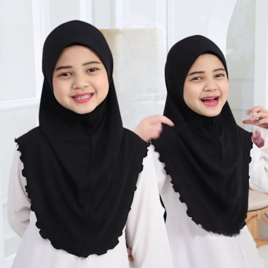 H120a big girls plain hijab hats muslim scarf islamic headscarf hat amira pull on headwrap beautiful 10 years girl scarf