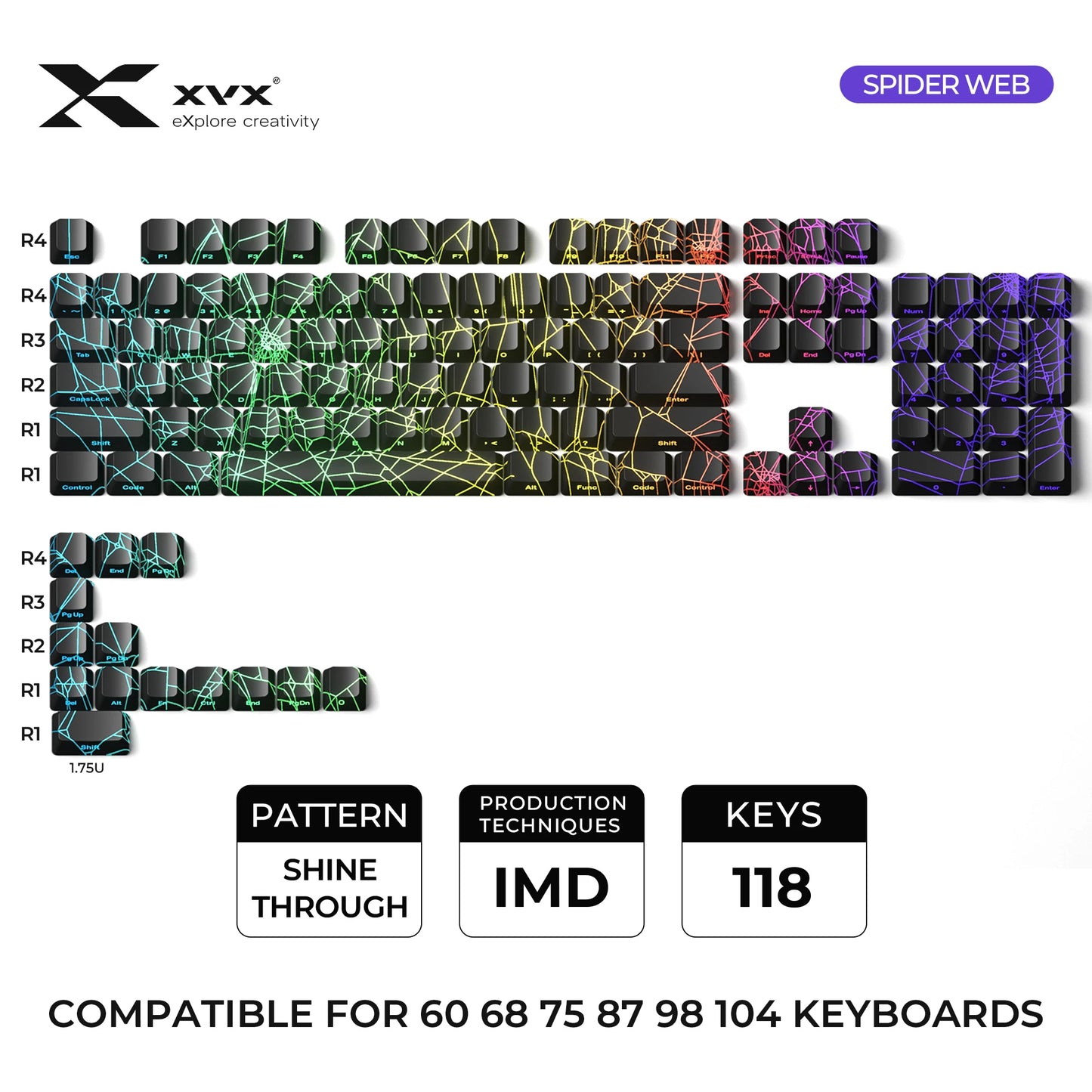 XVX Topographic New Version Pattern Shine-Through OEM Profile IMD-Tech Keycap Set 118 keys