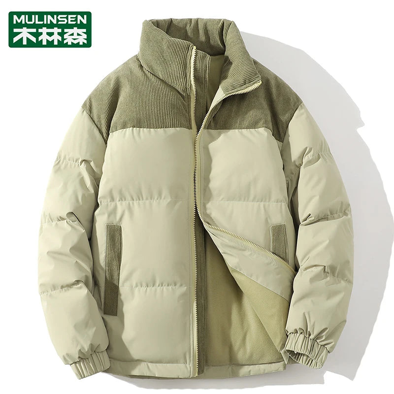 Winter Parkas Jacket Men Women Solid Patchwork Parkas Coat Loose Warm Thick Couple Jacket Korean Outwear Male Unisex Pink Green