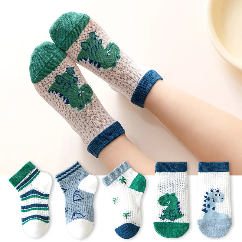 5Pairs/lot Summer Spring New Baby Socks Cotton Animal Socks Dinosaur Cute Cool Thin Kids Socks Mesh Colorful Children Socks