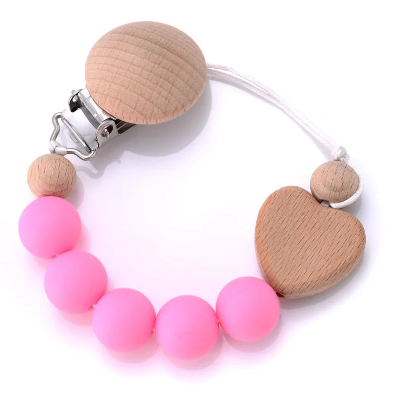 Baby Beech Pacifier Clips Heart Wood Silicone Pacifier Chain Baby Pacifier Clip Pendant Dummy Nipple Holder Anti-drop Accessory