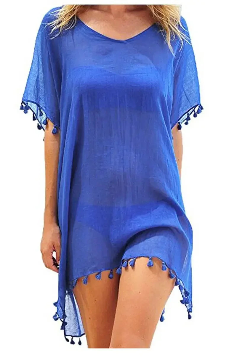 Women Swimsuit Baggy Tunic Tops Bikini Cover-Ups Dress Swim Summer Beach Bathing T-Shirt Women Cotton Blouse Beachwear