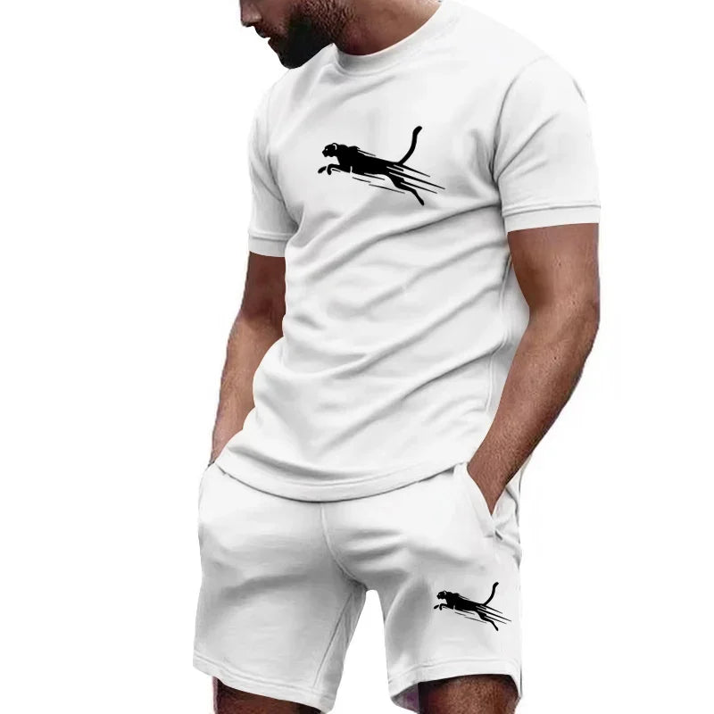 Hot selling summer T-shirt+shorts 2-piece set for men's casual fitness jogging sportswear, hip-hop breathable short sleeved set