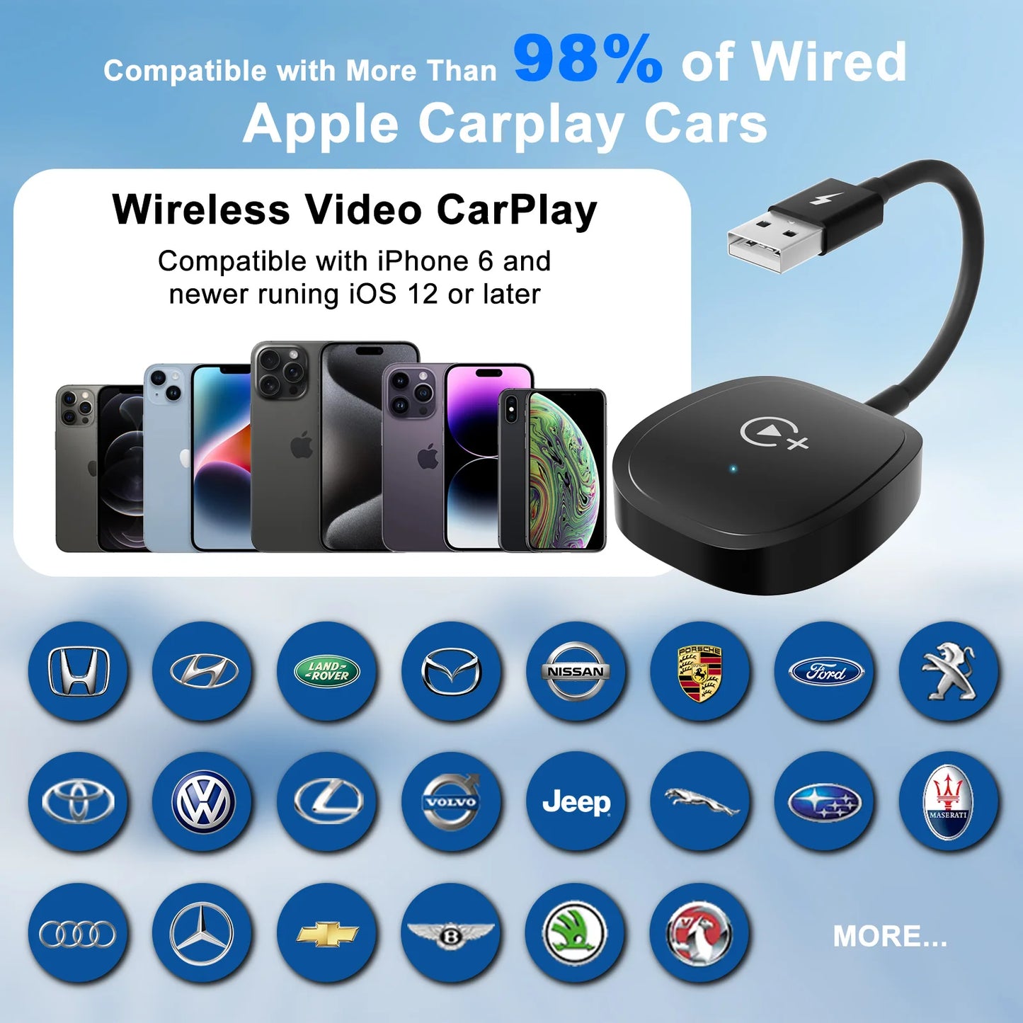 Wireless Video Carplay Adapter with Netflix/YouTube/ TikTok for OEM Wireless CarPlay Cars