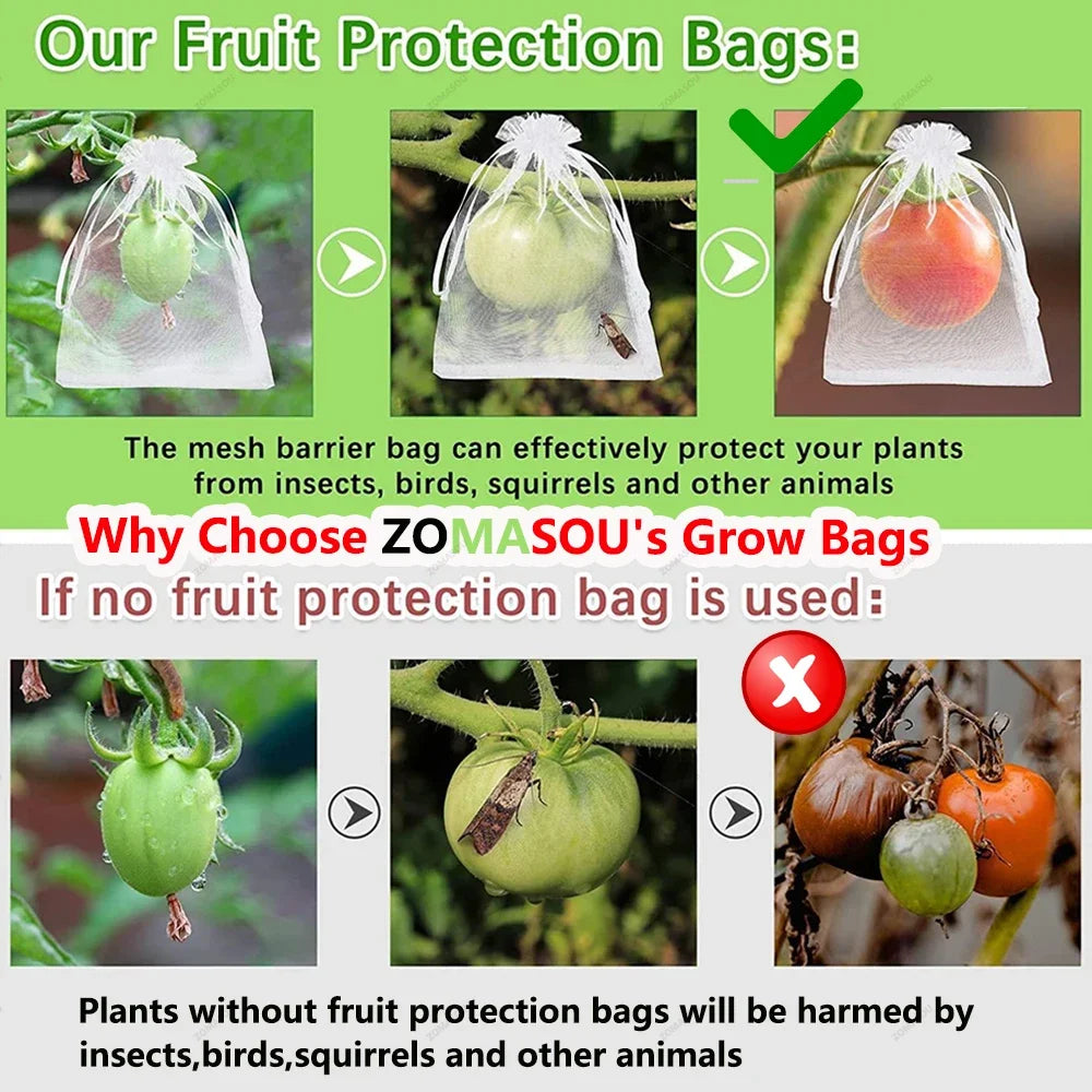 20/200PCS Grapes Vegetable Fruit Grow Bags Fruit Protection Bags Garden Anti-Bird Netting Mesh Bag Garden Tools Strawberry Bags