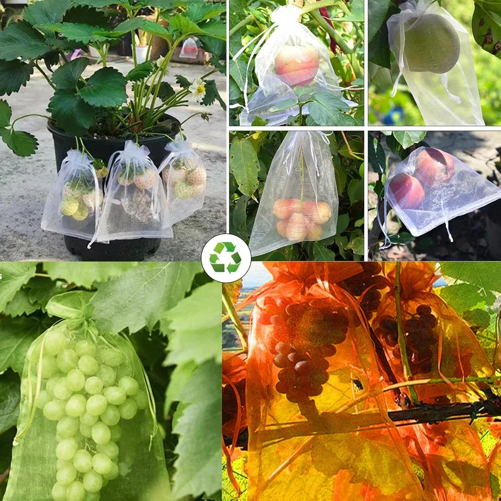 20/200PCS Grapes Vegetable Fruit Grow Bags Fruit Protection Bags Garden Anti-Bird Netting Mesh Bag Garden Tools Strawberry Bags