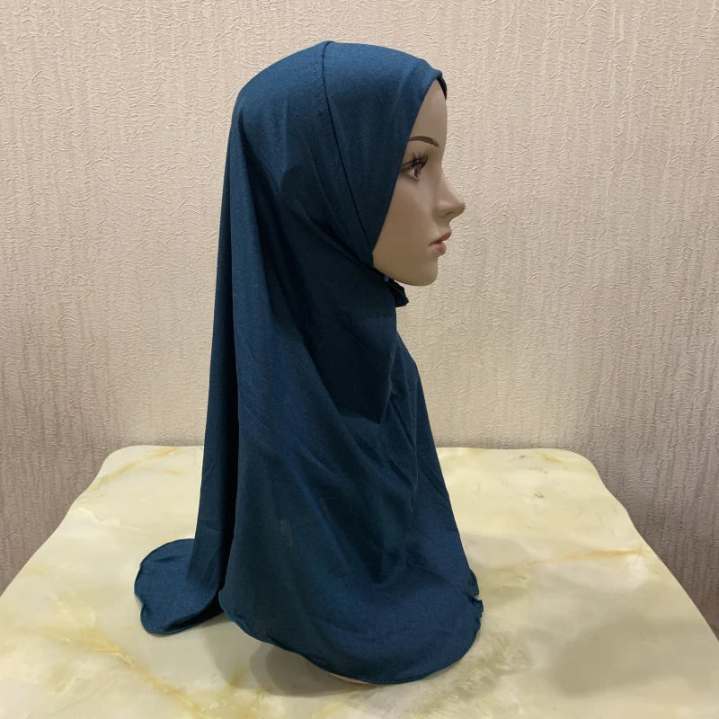 H120a big girls plain hijab hats muslim scarf islamic headscarf hat amira pull on headwrap beautiful 10 years girl scarf