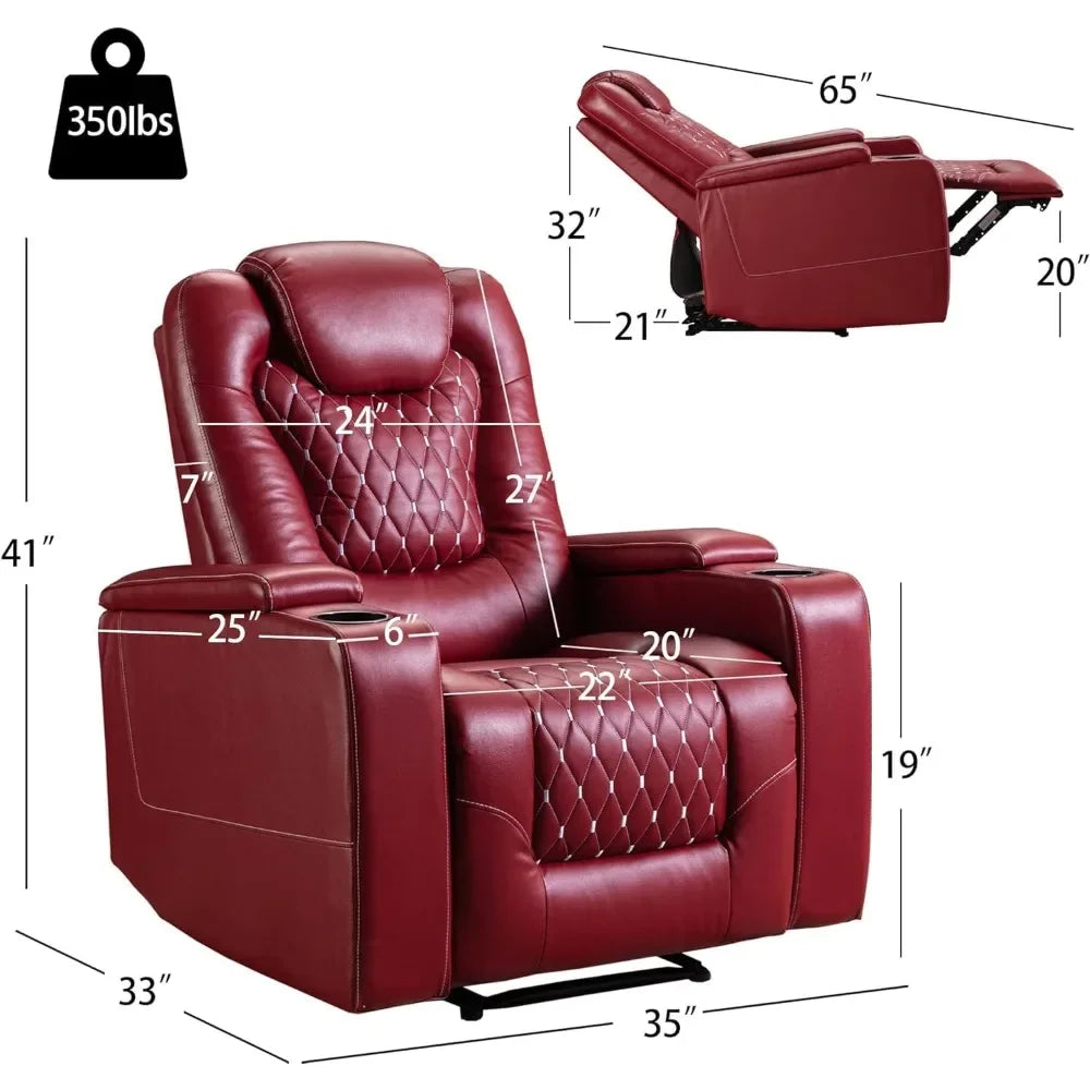 Power Recliner Chair With USB Ports And Cup Holders - Overstuffed Electric Home Theater Seating PU Leather Reclining Furnitu