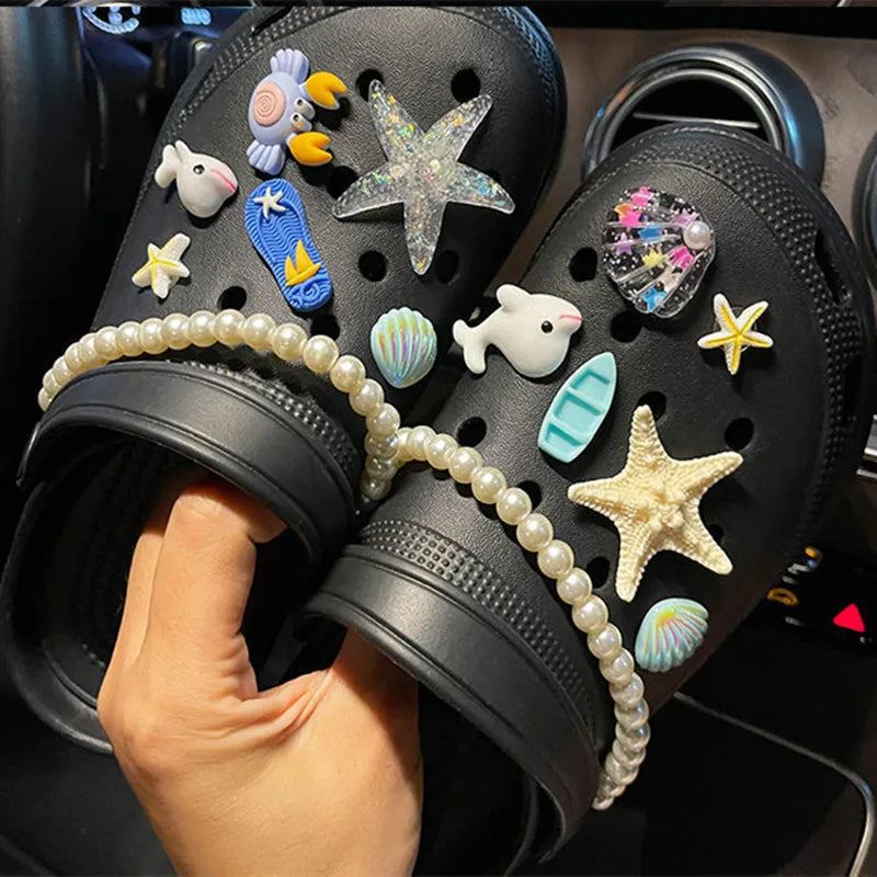 Summer Ocean Breeze Series Hole Shoe Charms Decoration Creative Starfish Shell Shoe Buckle DIY Hole 3D Accessories