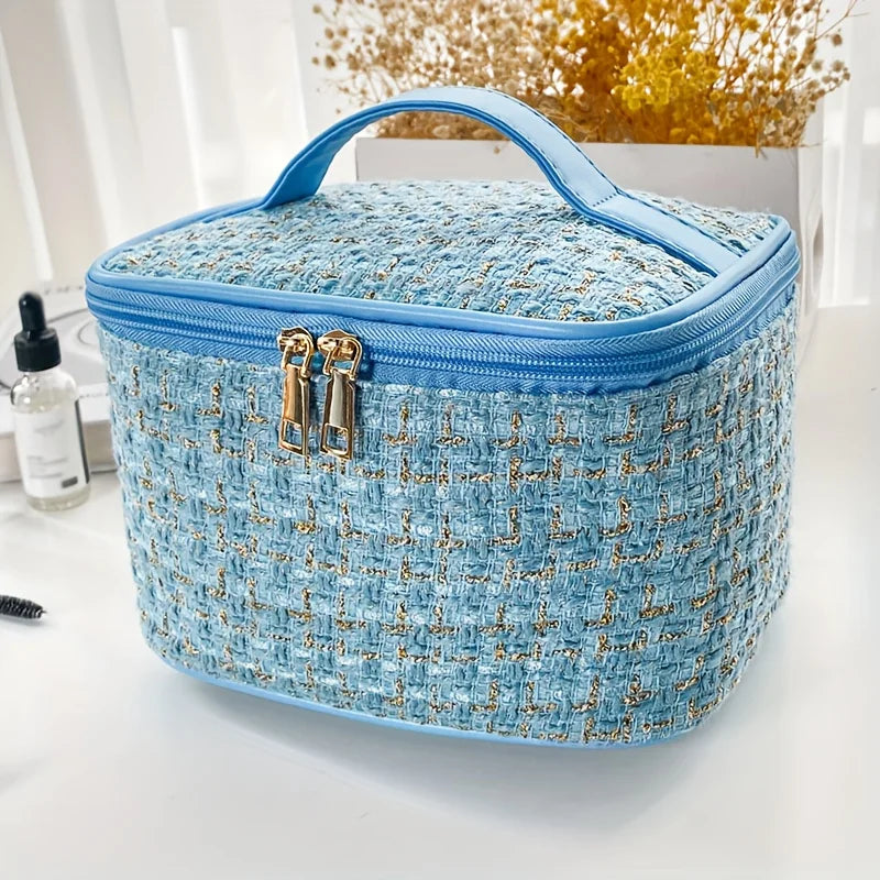 Large Capacity Portable Travel Toiletry Bag New Plaid Portable Small Fragrance Makeup Bag Go out Makeup Bag