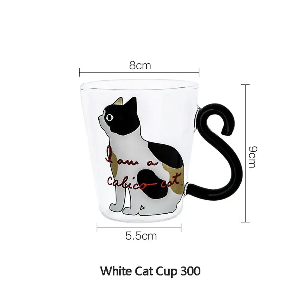 300ml Cute Cat Glass Juice Coffee Cup  Heat Resistant Milk Tea Coffee Glass Mug Red Wine Beer Champagne Glasses for Microwave