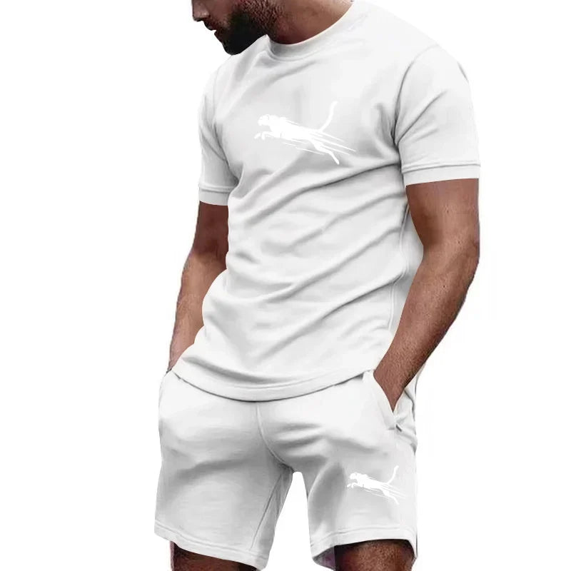 Hot selling summer T-shirt+shorts 2-piece set for men's casual fitness jogging sportswear, hip-hop breathable short sleeved set