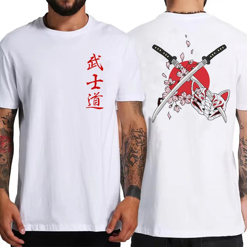 Japan Samurai Spirit T Shirts for Men Japanese Style Back Print Loose Oversized Tops T-shirt Male Gifts Tee Unisex