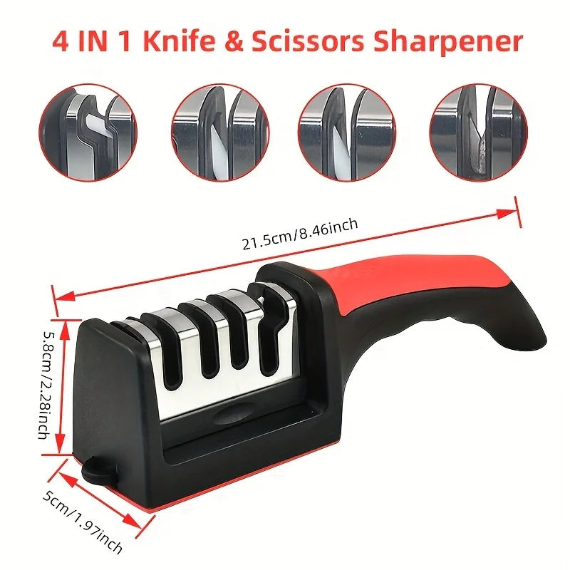 Kitchen Knife Sharpener Household Multi-Function Handheld Three-Use Black with Non-Slip Bottom Whetstone