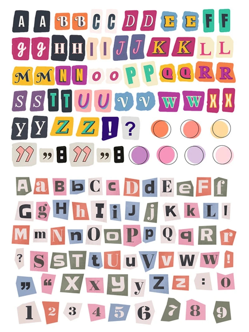 Korea Ins English Alphabet Number Symbol Label Sticker DIY Scrapbooking Journal Base Collage Diary Album Happy Plan Decoration