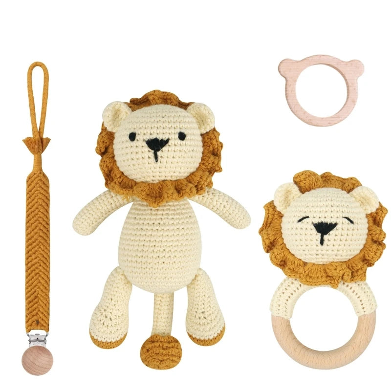 Woolen Yarn Baby Pacifier Chain Crochet-Lion Animal Teething Rings for Newborn G99C