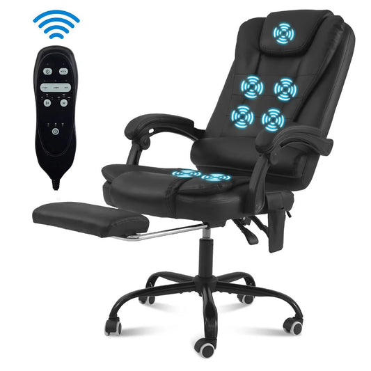 Executive Office Chair Massage High Back Leather Office Chair with Footrest Reclining Computer Desk Chair Lumbar Back Support