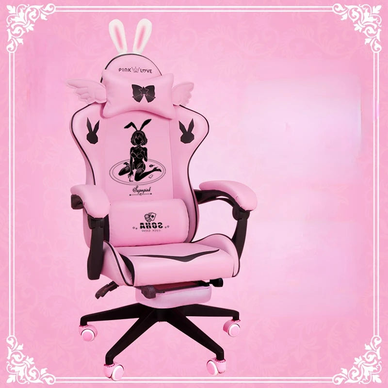 Pink gaming chair High-quality girls cartoon home live Gamer chair comfortable Swivel chair Adjustable office computer Chair