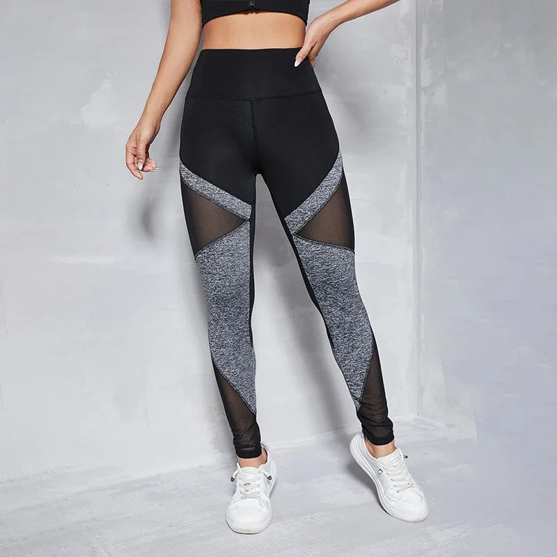 Mesh Spliced Leggings Women Roman Cloth Leggings Gym Running Trainning Quick Drying and Breathable Fashion Yoga Fitness Pants