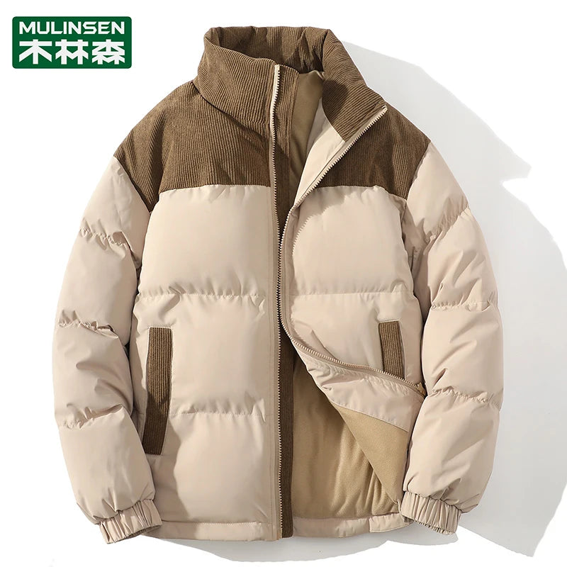 Winter Parkas Jacket Men Women Solid Patchwork Parkas Coat Loose Warm Thick Couple Jacket Korean Outwear Male Unisex Pink Green