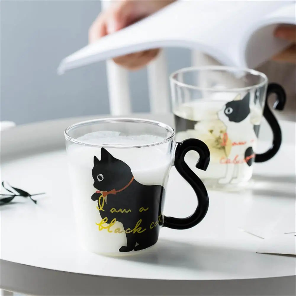 300ml Cute Cat Glass Juice Coffee Cup  Heat Resistant Milk Tea Coffee Glass Mug Red Wine Beer Champagne Glasses for Microwave