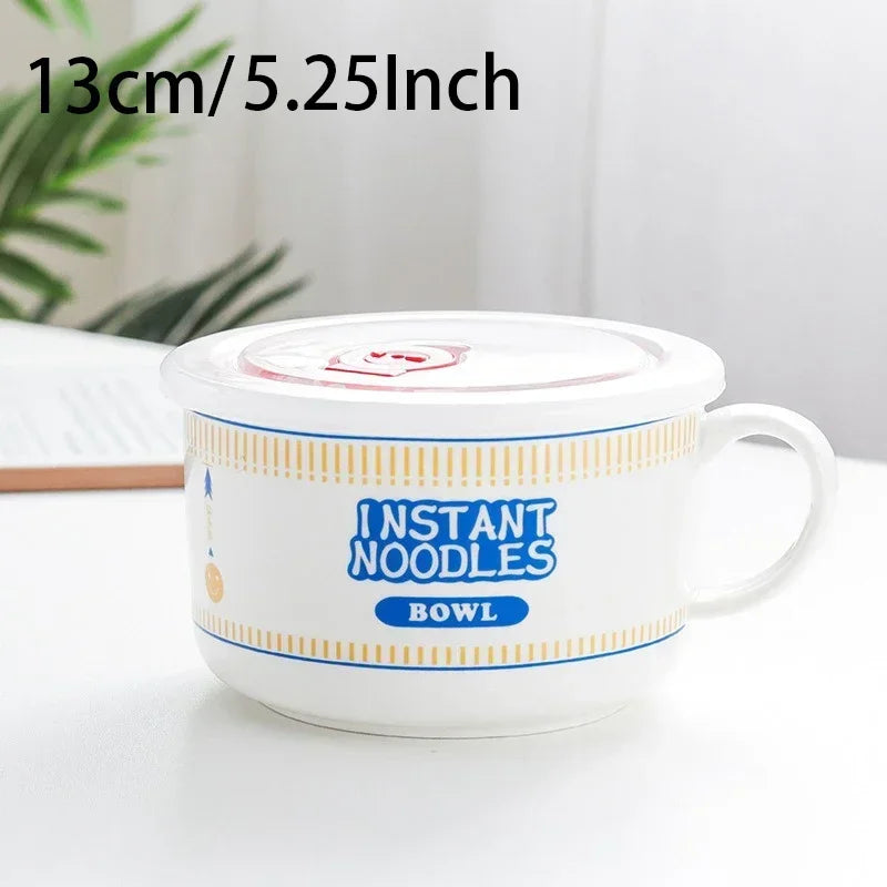 800/1100ml Ramen Bowl Korean Style Ceramic Instant Noodle Bowl Student Dormitory Fruit Salad Noodles in Soup Leakproof Bowl