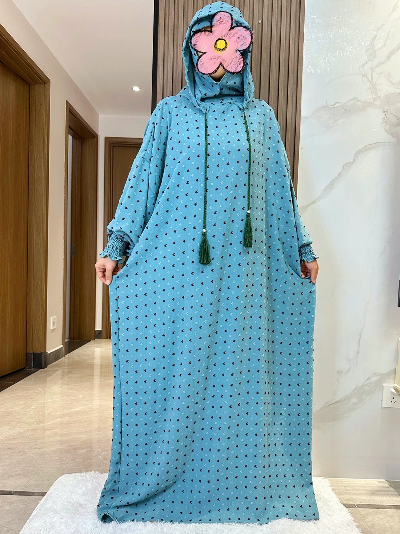 New Ramadan Muslim Two Hats Abaya Dubai Turkey Islam Prayer Clothes Solid Cotton Fabric Dresses Islam Women Dress Kaftan